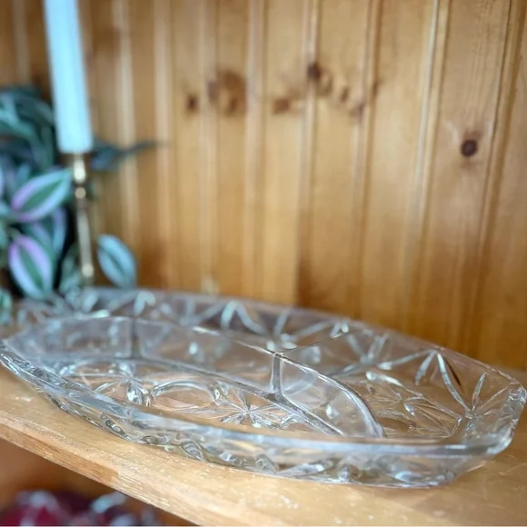 3 / $30 VINTAGE European Heavy Cut Pressed Glass Serving Dish - Picture 2 of 4